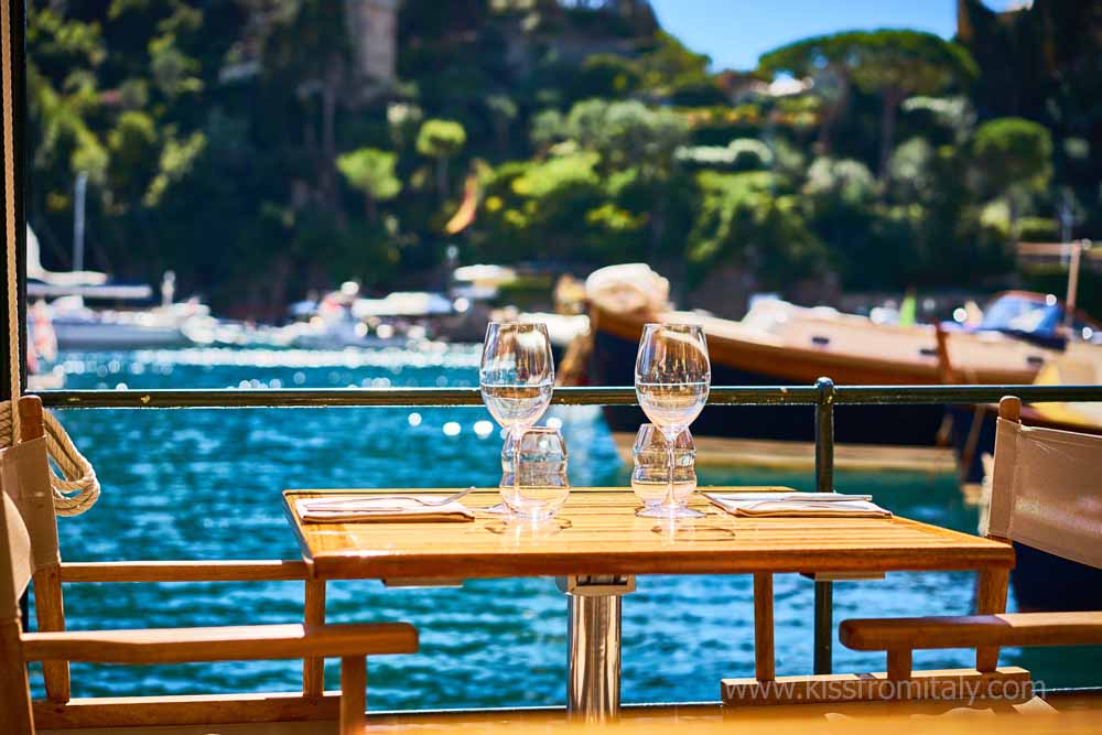 table set up for lunch at the marina of portofino during shore excursion from la spezia